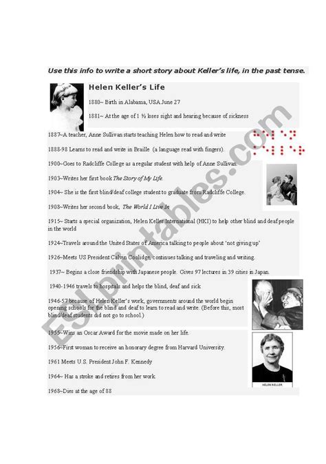 Helen Keller´s Life Timeline Esl Worksheet By Sallysally