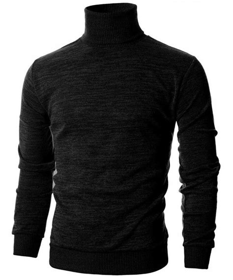 Mens Slim Fit Long Sleeve Turtleneck Mixed Ribbed Hem Pullover Sweater