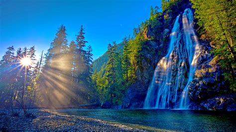 Mountain Waterfall In The Sun Wallpapers And Images Wallpapers