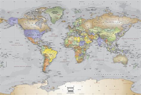 Free Download Gray Oceans World Political Map Wall Mural Miller