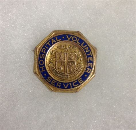 Vintage Gold Tone And Blue Enamel Hospital Volunteer Service Pin