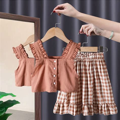 costumes for girls 2023 dongdaemun korean summer clothes cotton two piece set cute sleeveless