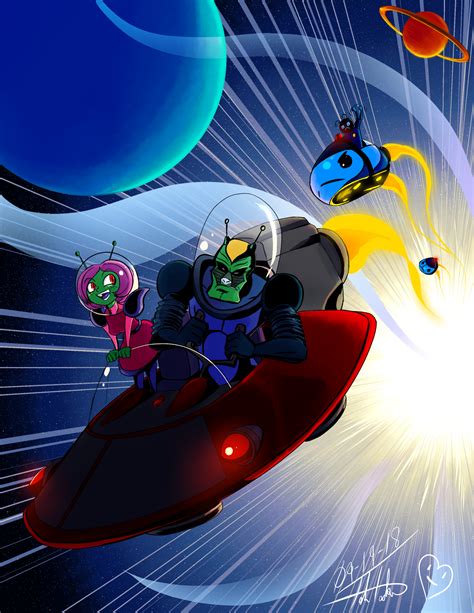 Space Girl And Space Dude On The Run From The Space Police In Space By
