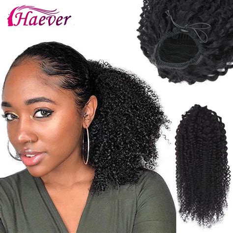Haever Brazilian Kinky Curly Ponytail Human Hair Clip In Extensions