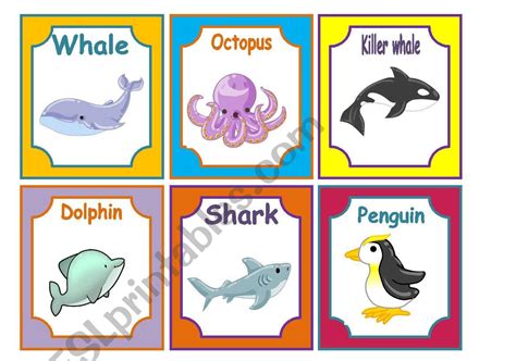 Sea Animals Flash Cards Printable