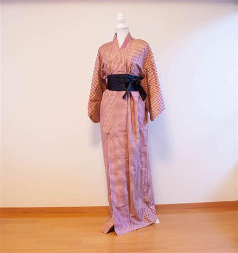 Kimonojapanese Kimonoplaid Tsumugi Purple Vintage Etsy