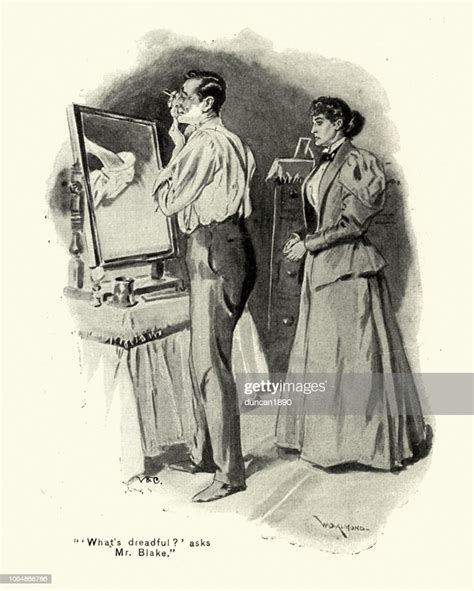 Victorian Man Shaving While His Wife Watches 19th Century High Res