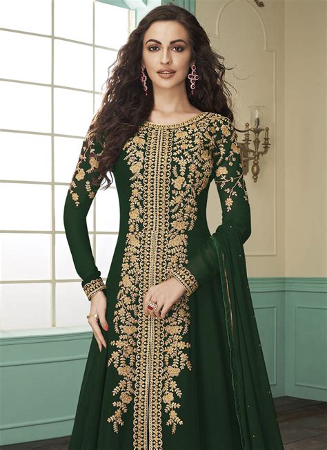Buy Green Georgette Anarkali Suit Embroidered Anarkali Suit Online Shopping Slsrf23050
