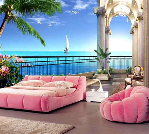 Papel De Parede Beautiful Ocean View 3d Wallpaperliving Room Sofa Tv