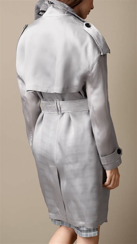 long oversize detail silk trench coat in light grey women burberry united kingdom