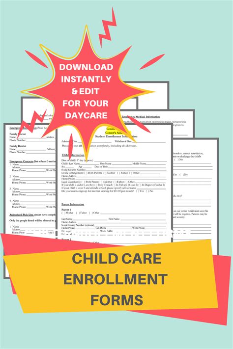 Daycare Enrollment Forms Childcare Center Printable Daycare Contract