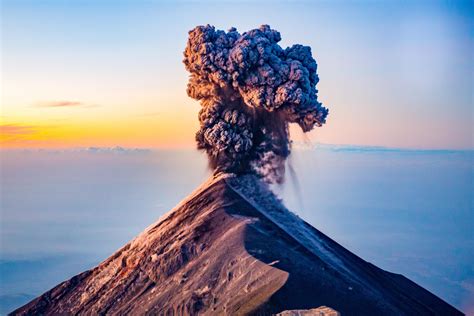 Beautiful Sunrise Eruption Of Volcan De Fuego Antigua Guatemala Oc