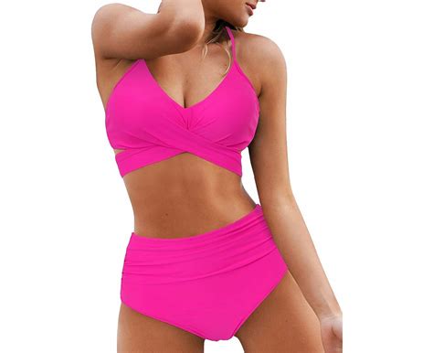 Womens High Waisted Bandage Bikini Set Wrap Two Piece Push Up Swimsuits87 Hot Pink Au