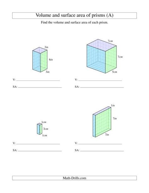 Volume And Surface Area Of Rectangular Prisms With Whole Numbers A