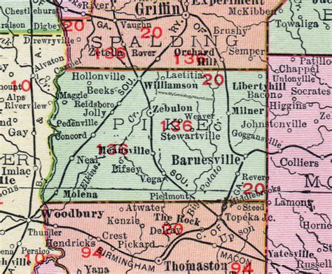 Pike County Georgia 1911 Map Barnesville Zebulon Williamson