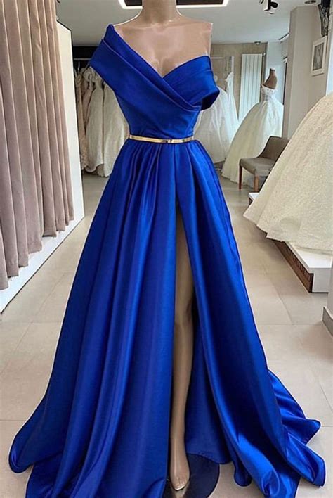 Royal Blue Floor Length Prom Dress With High Slit On Luulla