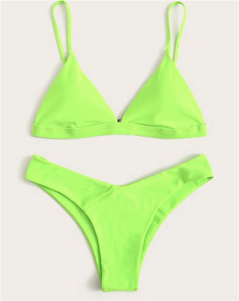 Classic Triangle Top Bikini Set In Green Glow Neon Sirene Lavie