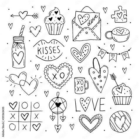Stvalentine S Day Big Doodle Set Of Elements Clipart Stickers Love