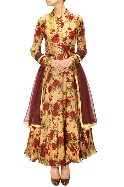 Earthly Gold And Red Silk Anarkali Suit Silk Anarkali Suits Indian