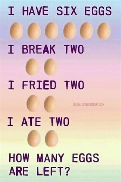 I Have Six Eggs With Answer Brain Teaser Funny Brain Teasers Funny Riddles With Answers