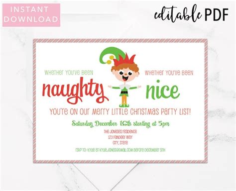 Editable Christmas Party Invitation Template Naughty Or Nice Etsy