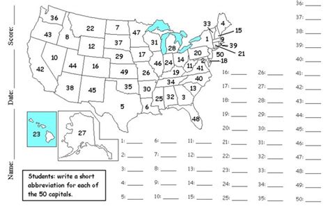 State Capitals Map Quiz Printable Map
