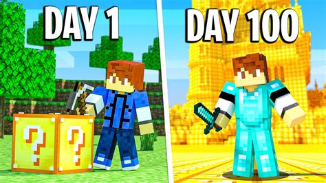 I Spent 100 Days In A Minecraft Lucky Block World Youtube