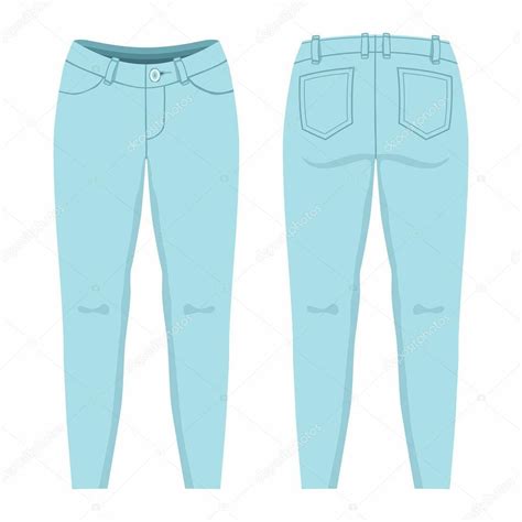 Women Light Blue Jeans Front Back Views White Background — Stock Vector