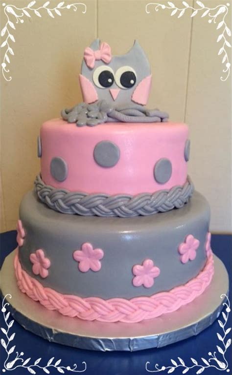 Green diaper cake owl centerpieces. Pink & Gray Owl Baby Shower - CakeCentral.com