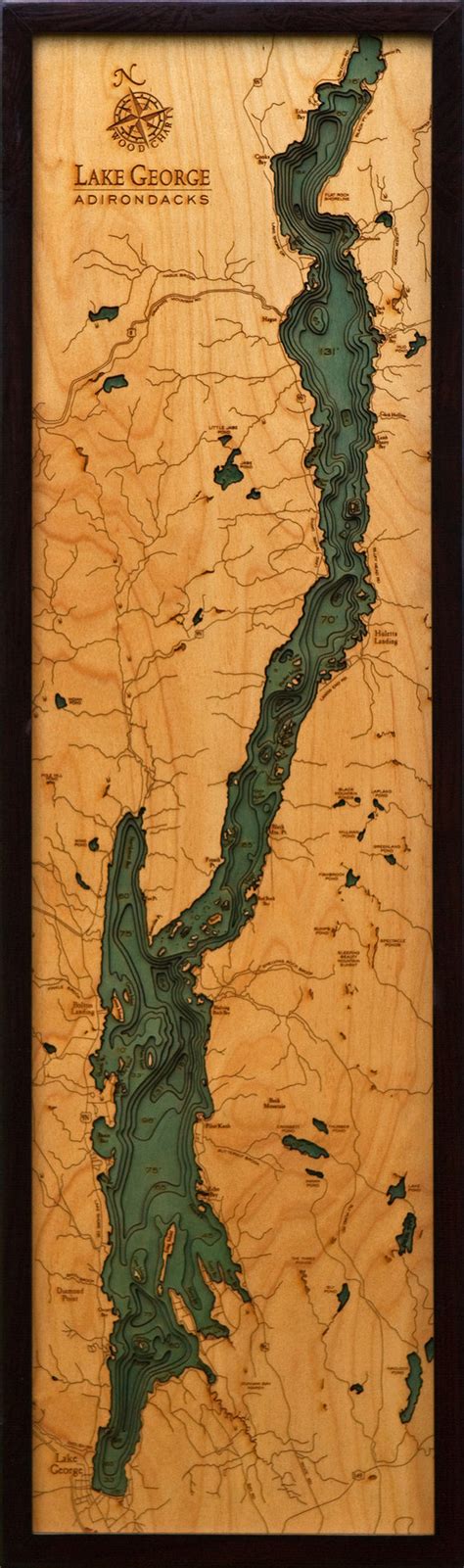 Lake George New York Nautical Wooden Chart Wooden Map Artwork