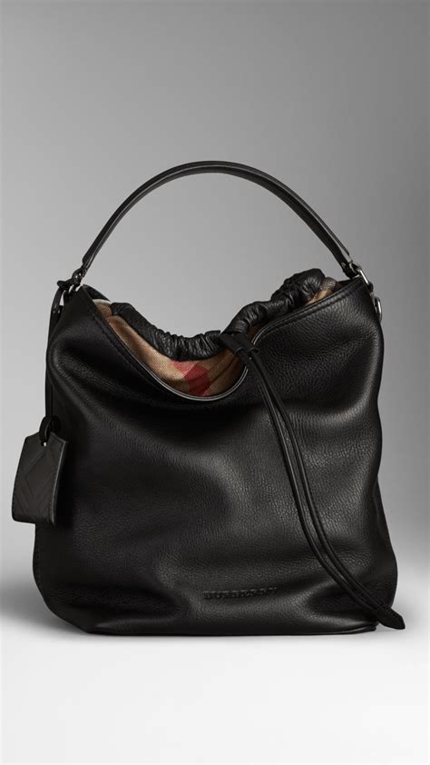 Burberry Medium Canvas Check Leather Hobo Bag In Black Lyst