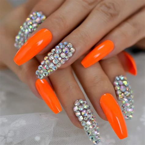 Glitter Orange Acrylic Nails Ubicaciondepersonascdmxgobmx