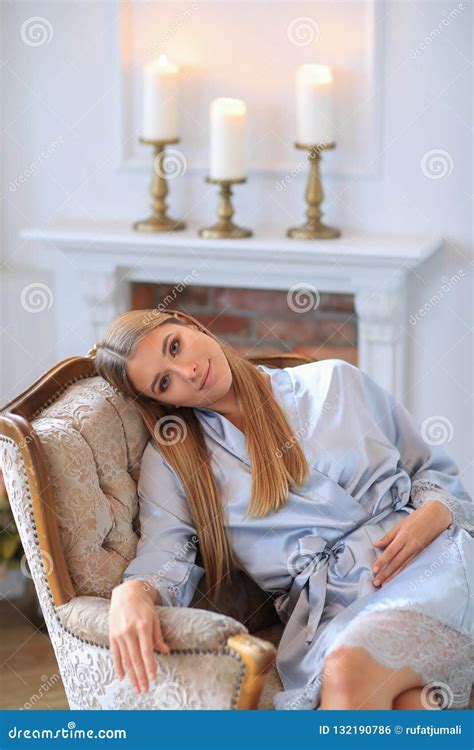 Woman In Silk Robe Stock Photo Image Of Attractive 132190786