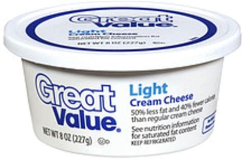 Common types of cheese that use white mold powder are camembert, brie and triple cream. Great Value Light Cream Cheese Spread - 8 oz, Nutrition ...