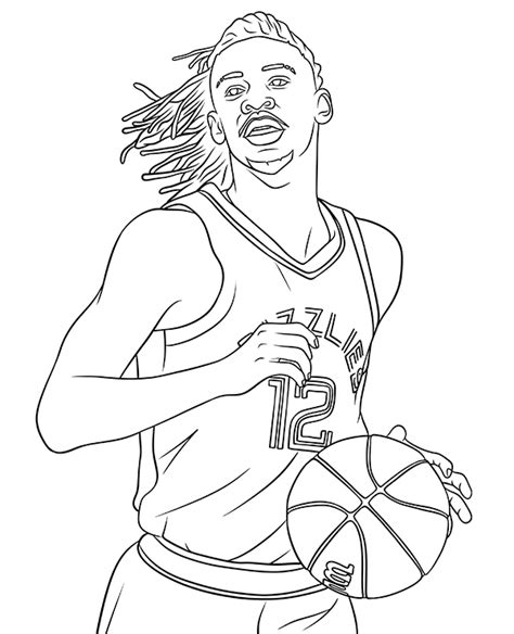 Ja Morant Coloring Page Nba Basketball