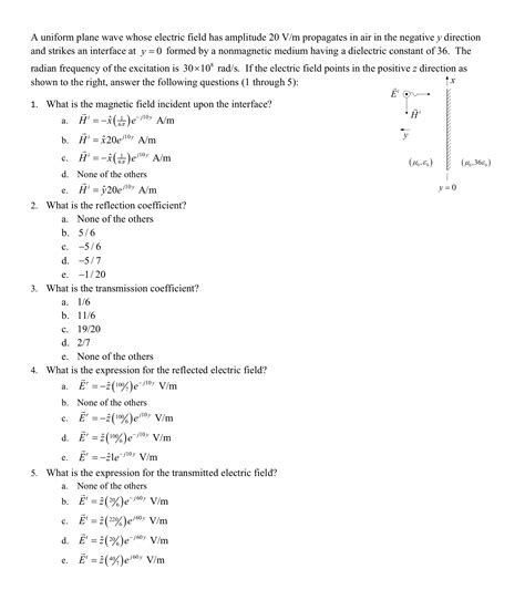 Solved A Uniform Plane Wave Whose Electric Field Has