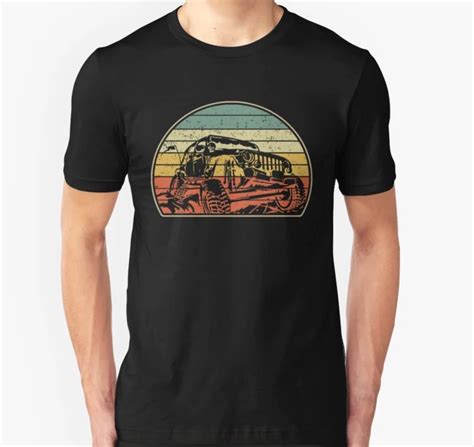 Men Short Sleeve Tshirt Retro Jeeps Shirt Off Road Vintage 70s Sunset