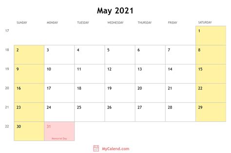 May 2021 Calendar With Holidays Monthly Printable Calendar