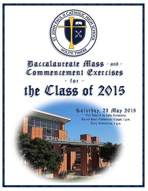 Graduation And Baccalaureate Mass 2015 St John Paul Ii Catholic High