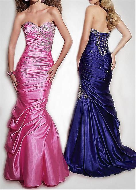 Gorgeous Taffeta Mermaid Strapless Pink Long Prom Dress With Exquisite