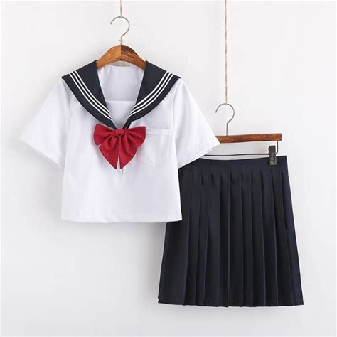Women Summer Short Seeve White Shirt Black Skirt Bow Korean