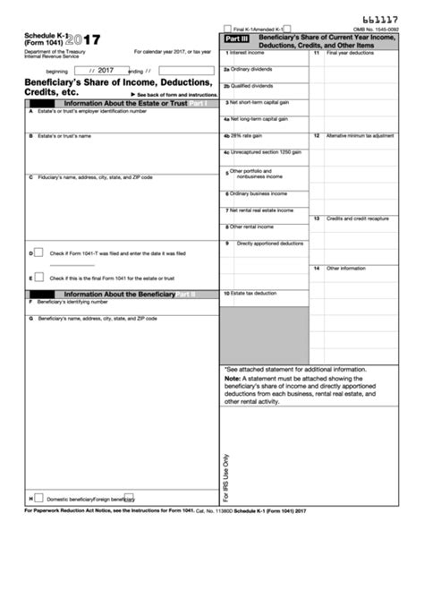 Fillable Schedule K 1 Form 1041 Beneficiarys Share Of Income