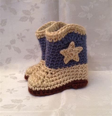 Blue And Tan Crochet Baby Cowboy Booties Boots 0 To 3 Month