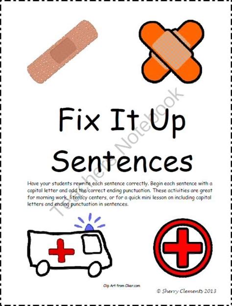 Fix It Up Sentences From Dr Clements Kindergarten On Teachersnotebook