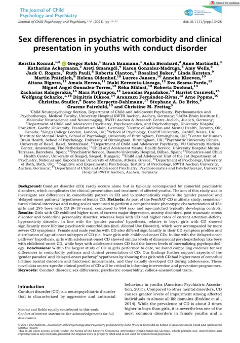 Pdf Sex Differences In Psychiatric Comorbidity And Clinical Presentation In Youths With