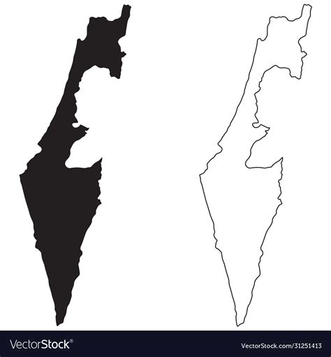 Israel Country Map Black Silhouette And Outline Vector Image