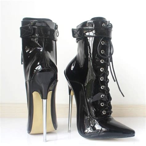 fetish extreme 7 metal high heel gothic lace up lockable ankle boot uk3 12 eu45 ebay