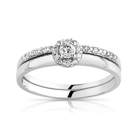 Bague de fiançaille en argent. Duo alliance demi-tour solitaire or 750 blanc diamant ...