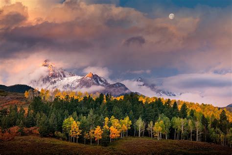 Nature Landscape Mountain Sunrise Forest Fall Moon Clouds Trees