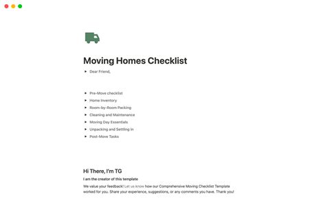 Galeria de modelos do Notion — Moving Homes Checklist